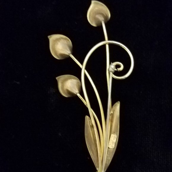 Vintage Van Dell Brooch - Flowers with Blue Rhinestones 1/20 12 KT Gold Filled - Picture 4 of 5